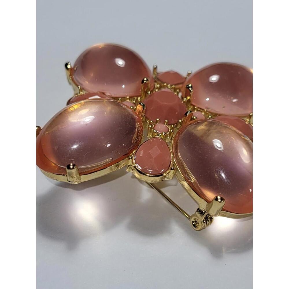 Vintage Style Pink Cabochon Brooch Pin Gold Tone Statement Jewelry Accessory - Picture 6 of 15